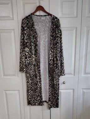 Leapord Print Cardigan Duster Length Size Medium Pockets